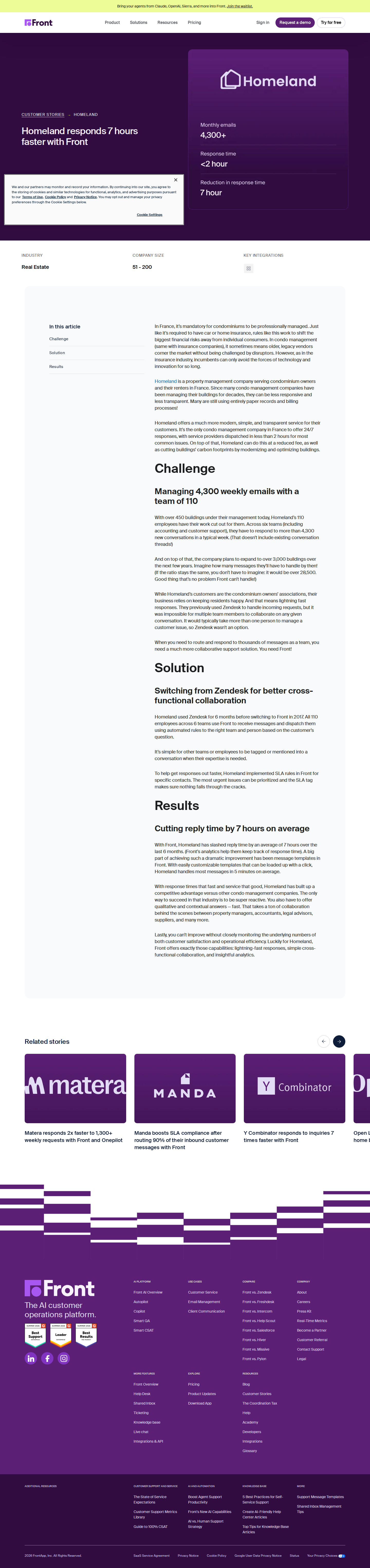 Screenshot of Front x Homeland, 7-hour faster response in condo management