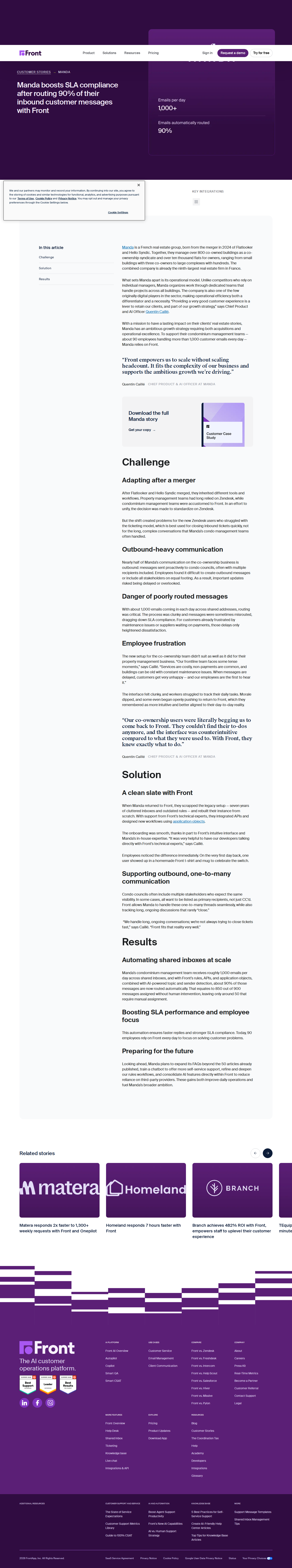 Full screenshot of Front x Manda: From failed merger migration to 90% automated routing