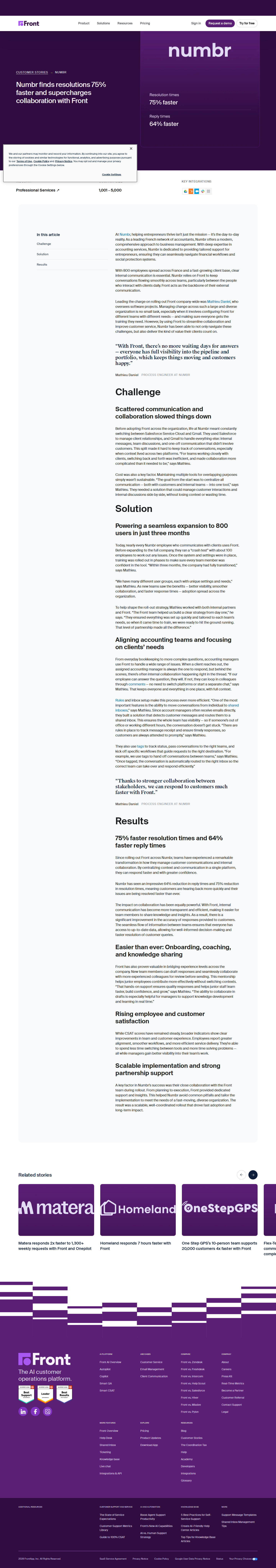 Screenshot of Front x Numbr: 75% faster resolutions by ditching the two-platform split