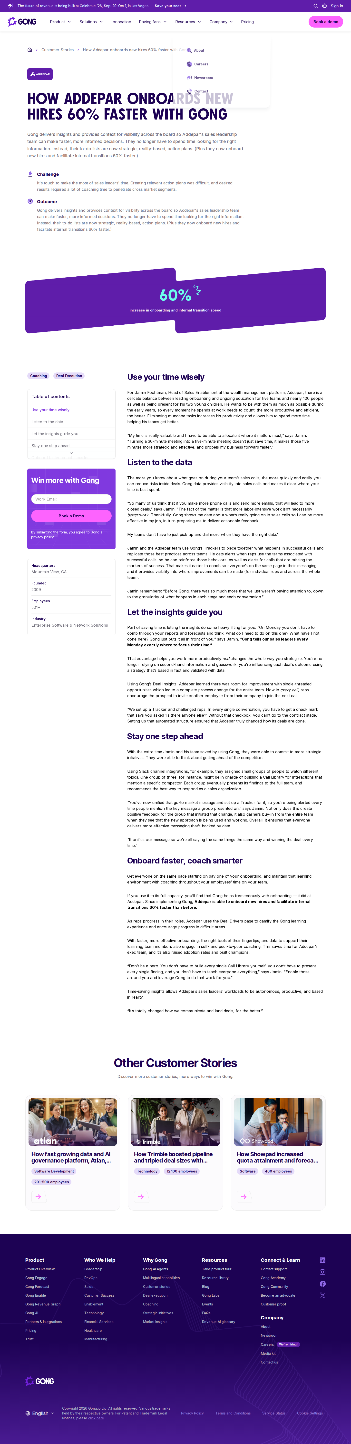 Screenshot of Gong x Addepar: 60% faster onboarding through call intelligence