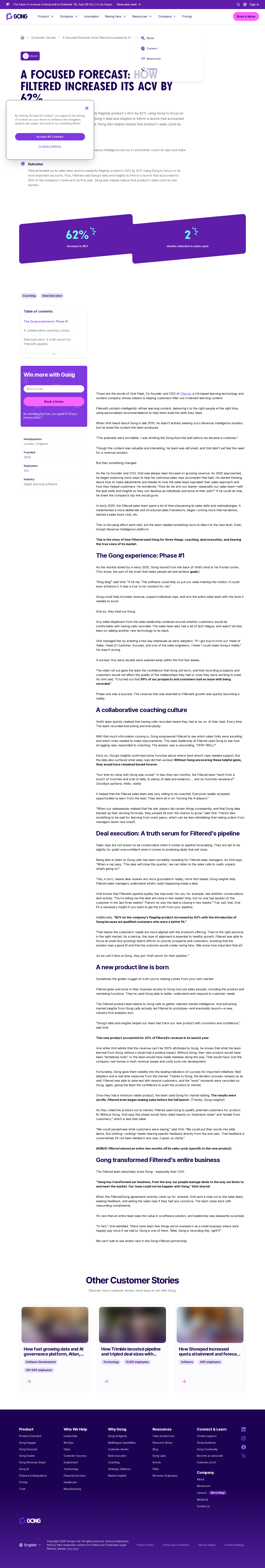 Screenshot of Gong x Filtered: 62% ACV lift and a new product line from call data