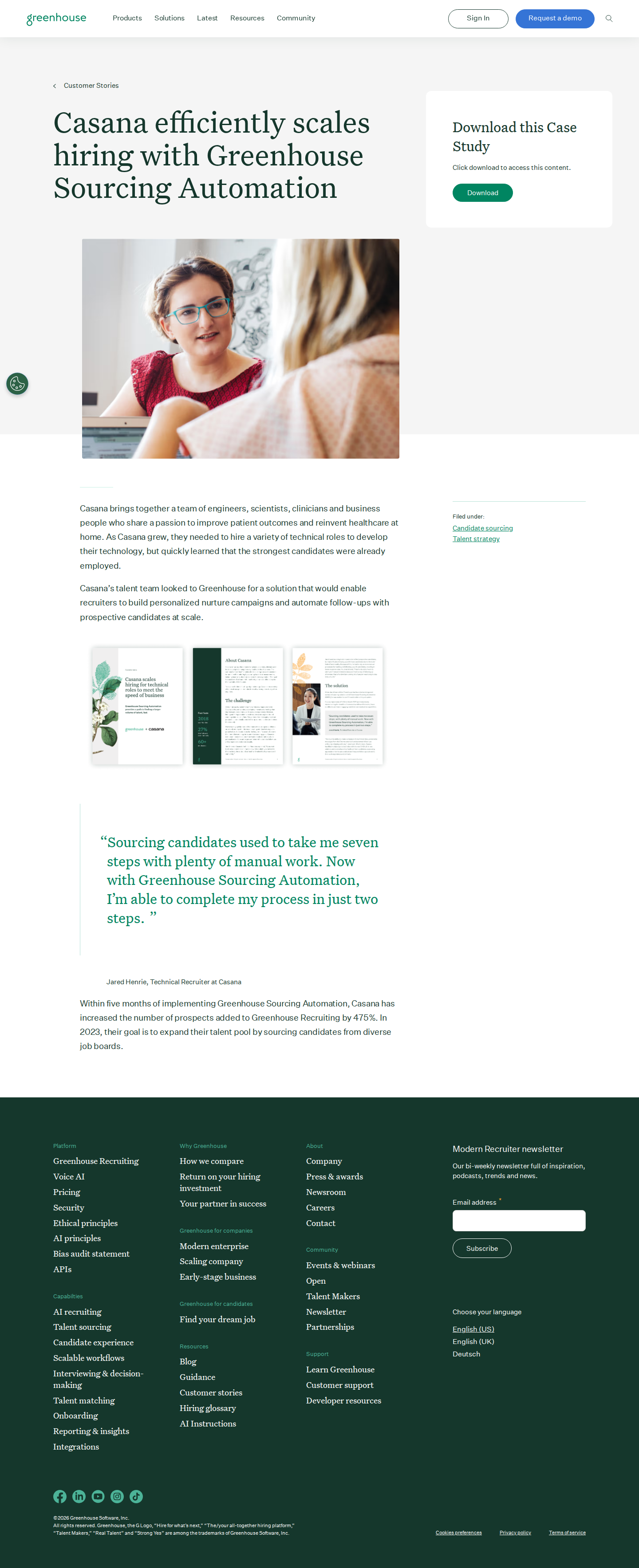 Screenshot of Greenhouse x Casana, 475% more prospects in five months