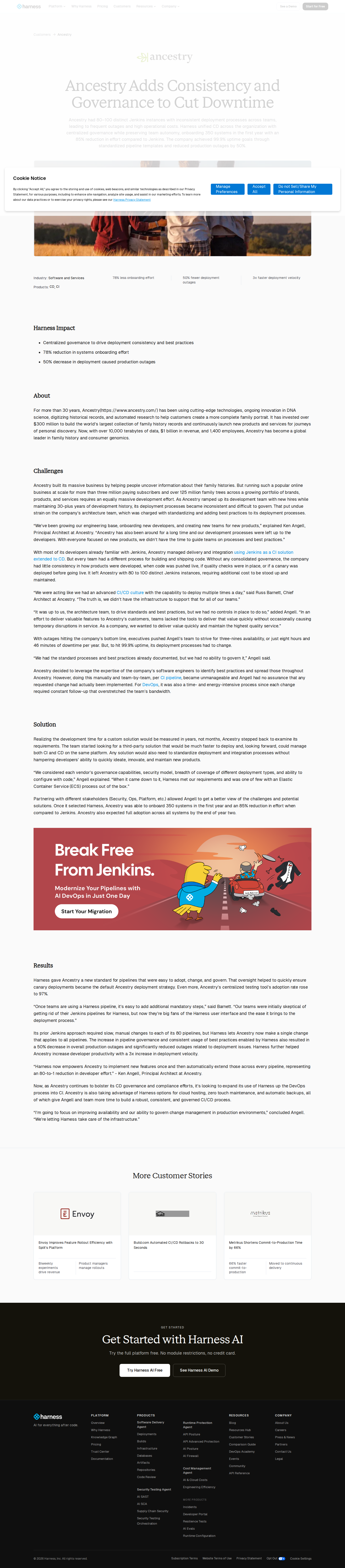 Screenshot of Harness x Ancestry: From 80 Jenkins instances to 50% fewer outages