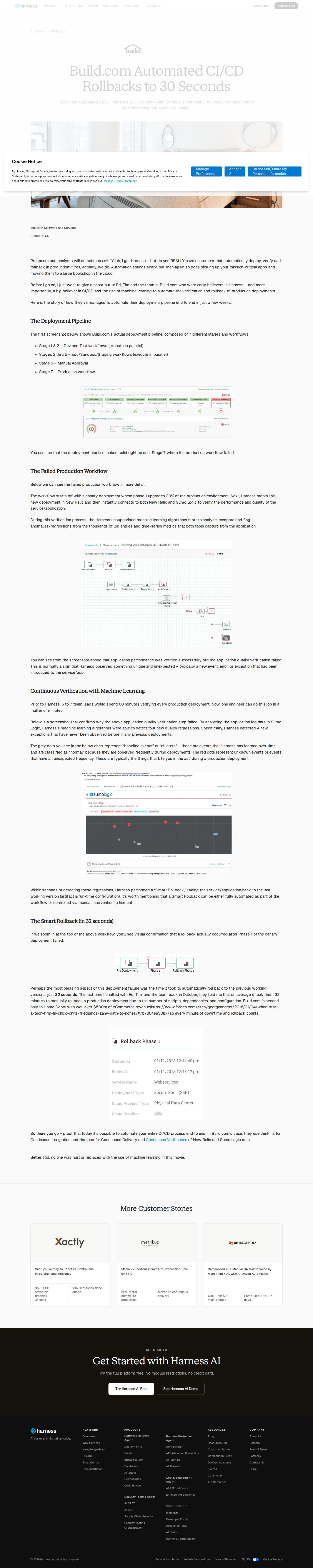 Screenshot of Harness x Build.com: Rollback time cut from 32 minutes to 32 seconds