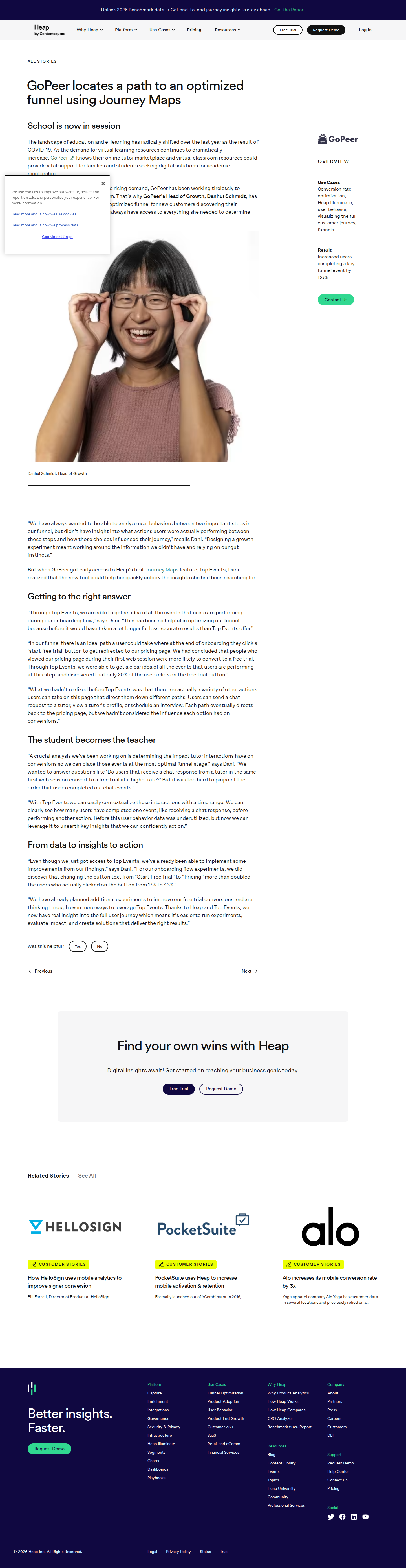Screenshot of Heap x GoPeer, from gut instinct to funnel clarity