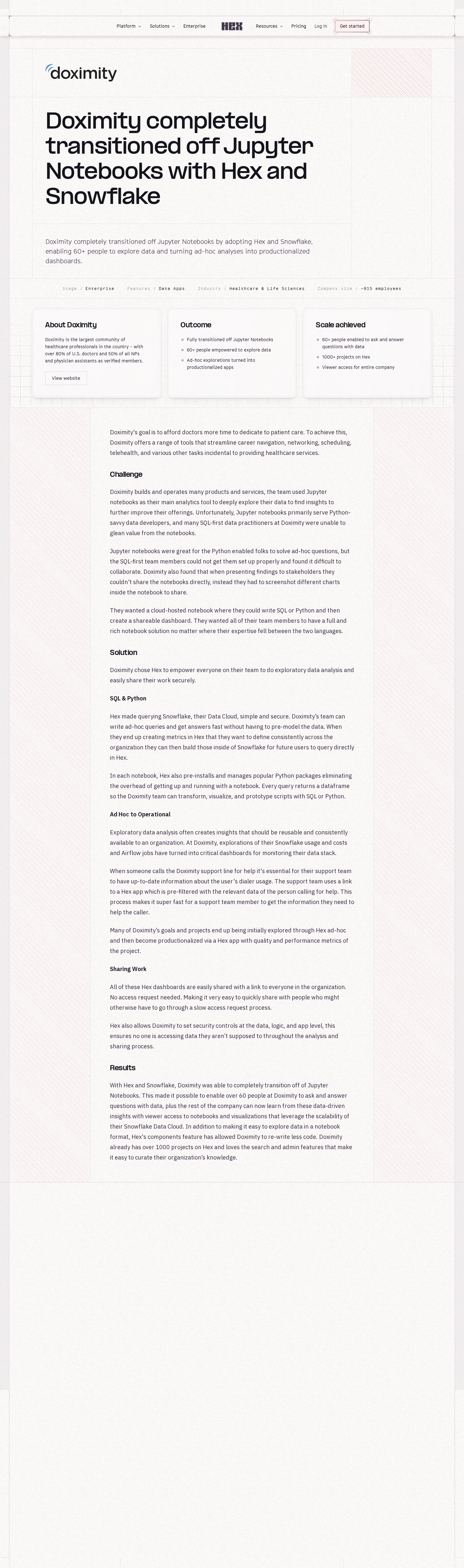 Full screenshot of Hex x Doximity: from Jupyter silos to company-wide analytics