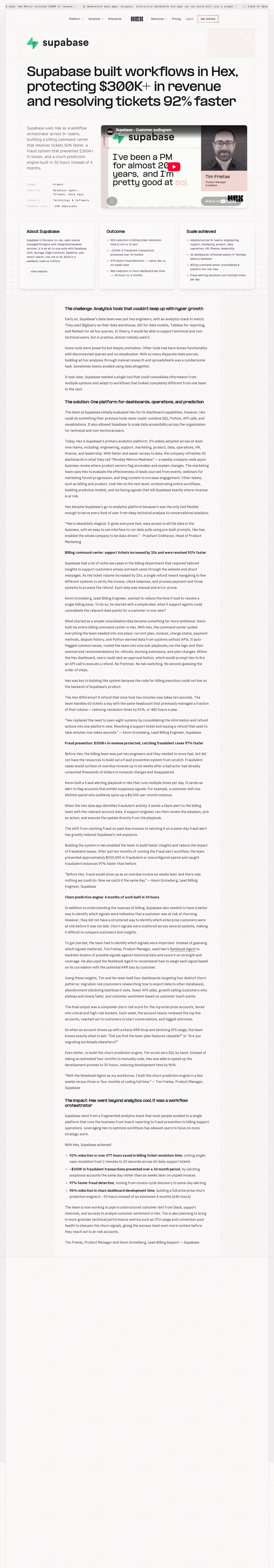 Screenshot of Hex x Supabase, one platform unblocked nine teams