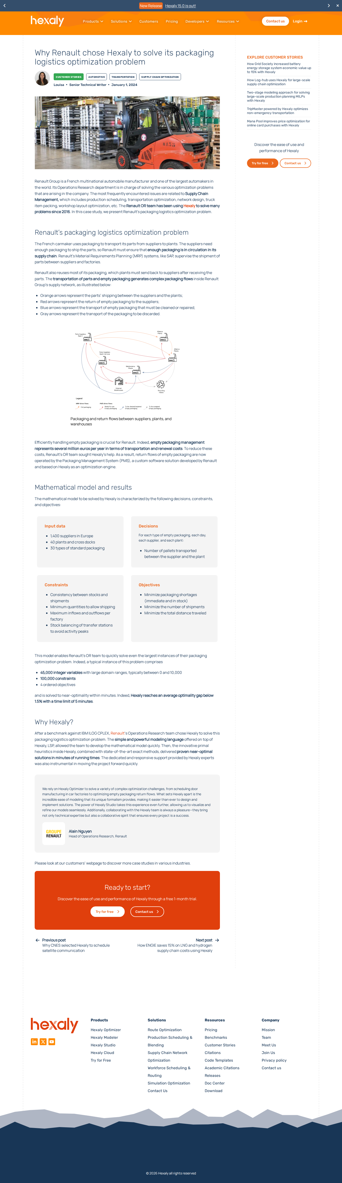 Screenshot of Hexaly x Renault, packaging logistics optimized at scale