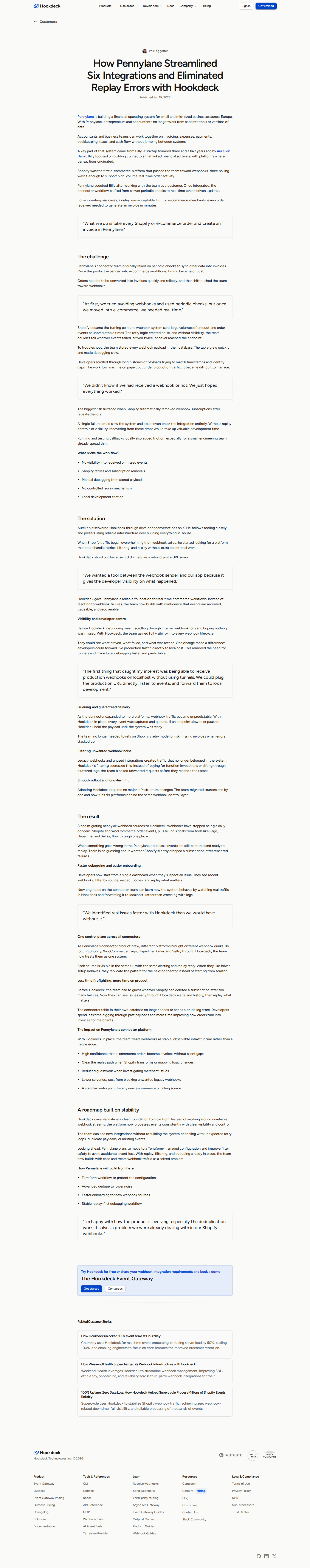 Screenshot of Hookdeck x Pennylane, from webhook blindness to full event observability