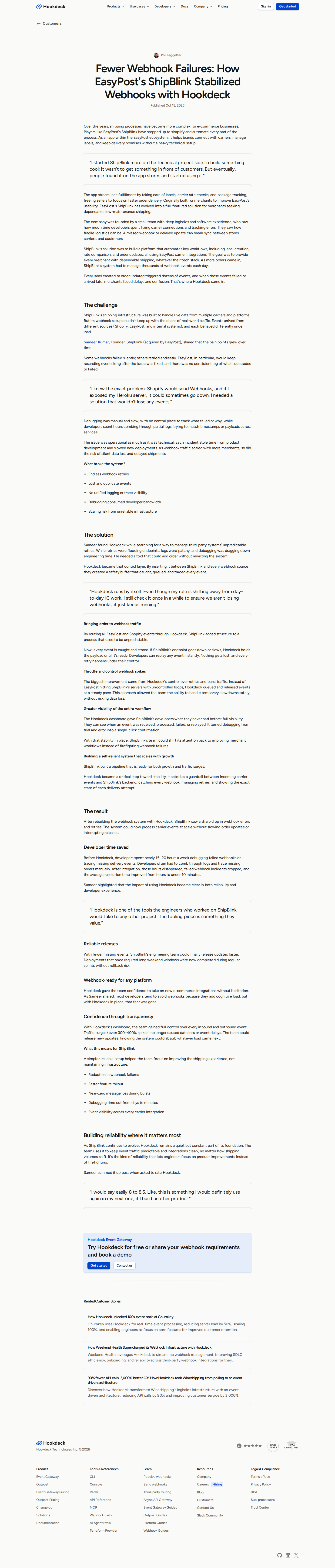 Screenshot of Hookdeck x ShipBlink: From 20 hours of webhook firefighting to 10-minute fixes