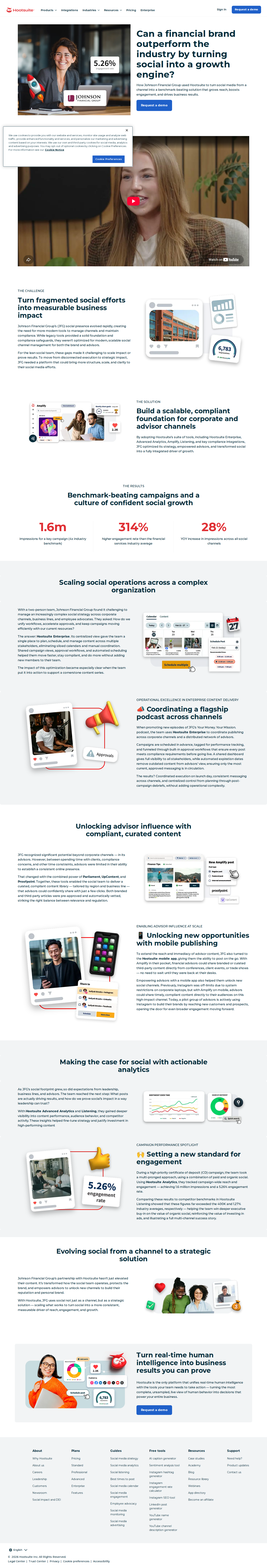 Screenshot of Hootsuite x Johnson Financial Group, turning compliance constraints into benchmark-beating social reach