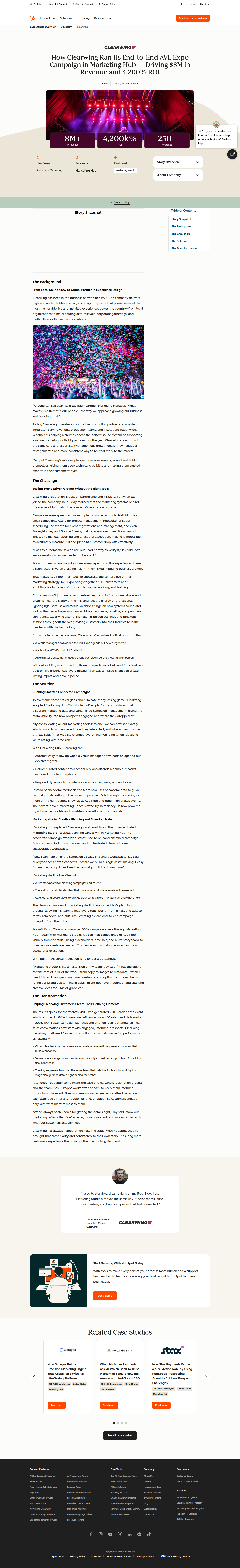 Screenshot of HubSpot x Clearwing, $8M event revenue from a consolidated marketing stack