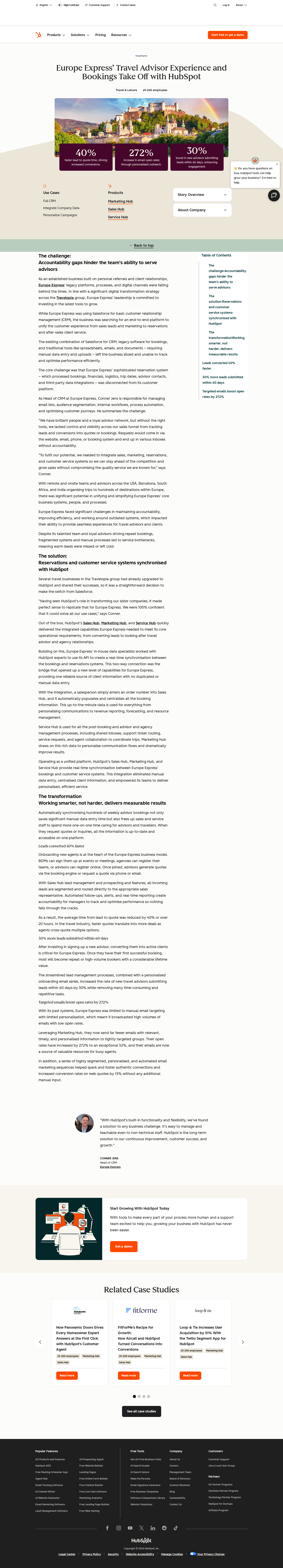 Screenshot of HubSpot x Europe Express, siloed systems to unified platform