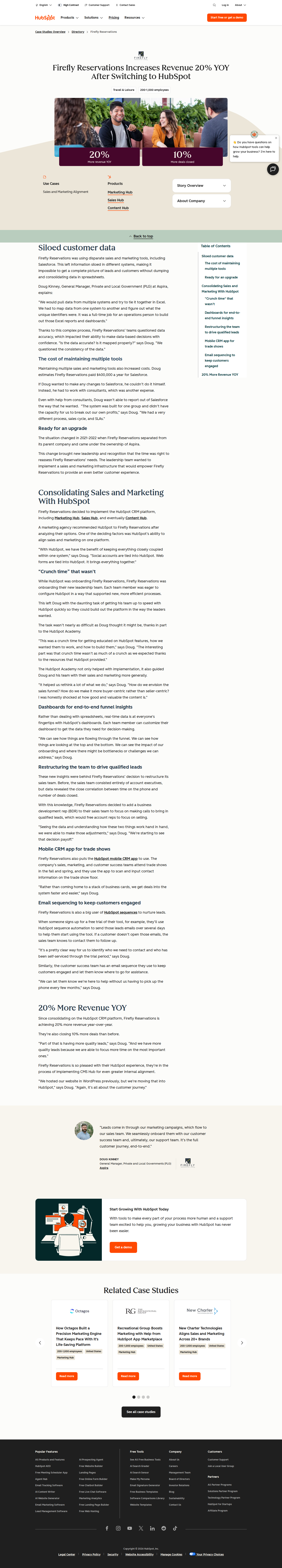 Screenshot of HubSpot x Firefly Reservations, 20% revenue growth after ditching Salesforce