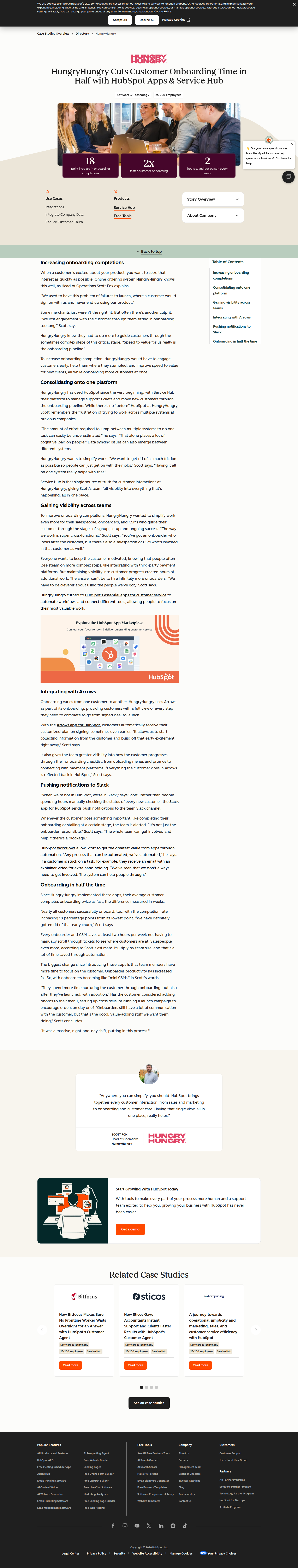 Full screenshot of HubSpot x HungryHungry, onboarding time cut in half