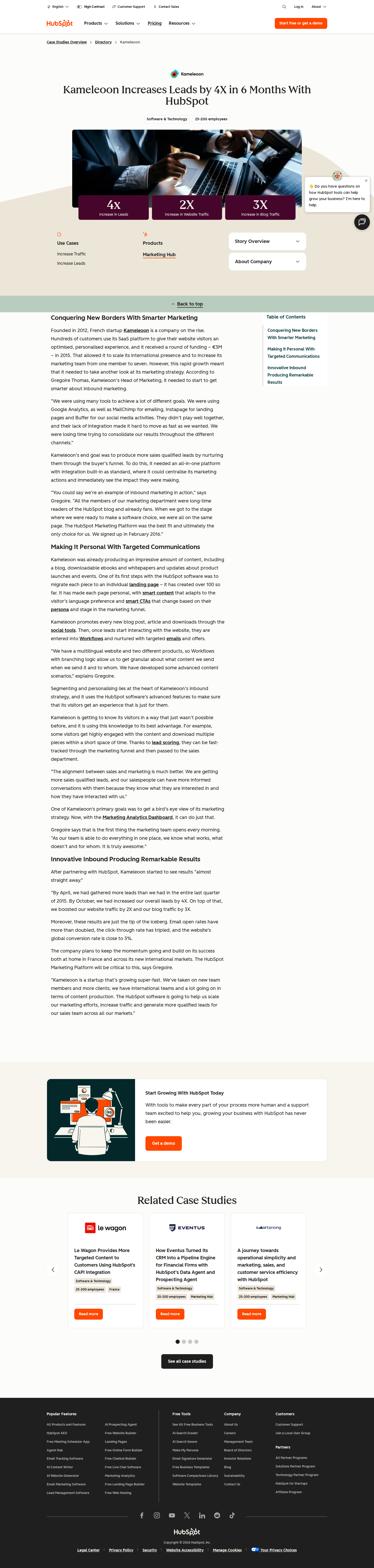 Screenshot of HubSpot x Kameleoon, 4x leads in six months through inbound consolidation