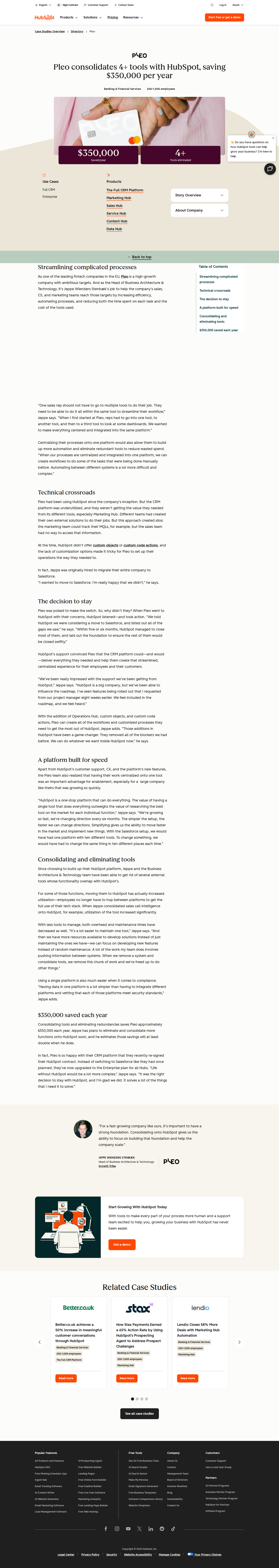 Screenshot of HubSpot x Pleo, $350K saved by consolidating 4+ tools