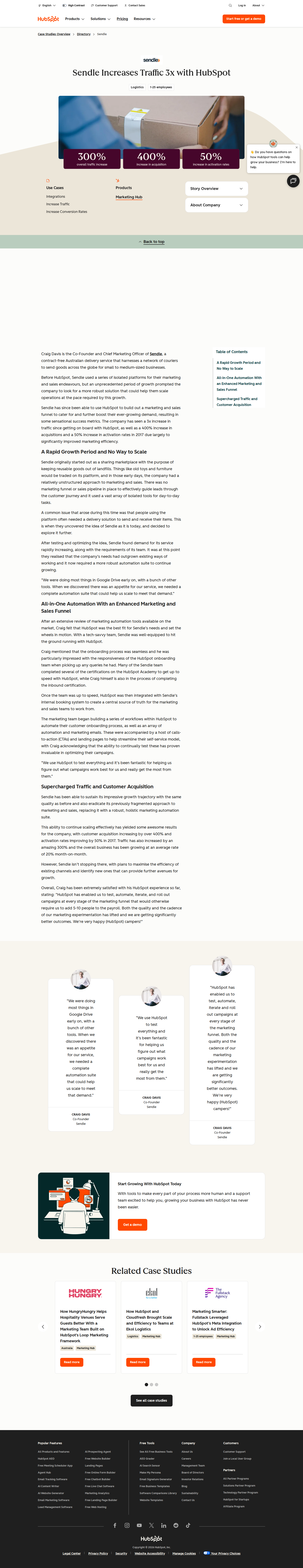 Full screenshot of HubSpot x Sendle, scaling demand that was already there