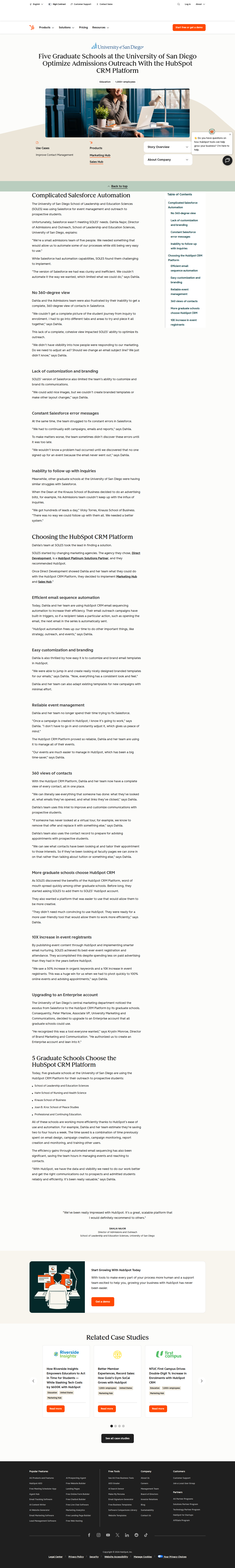 Full screenshot of HubSpot x University of San Diego, Salesforce wasn't built for a five-person admissions team