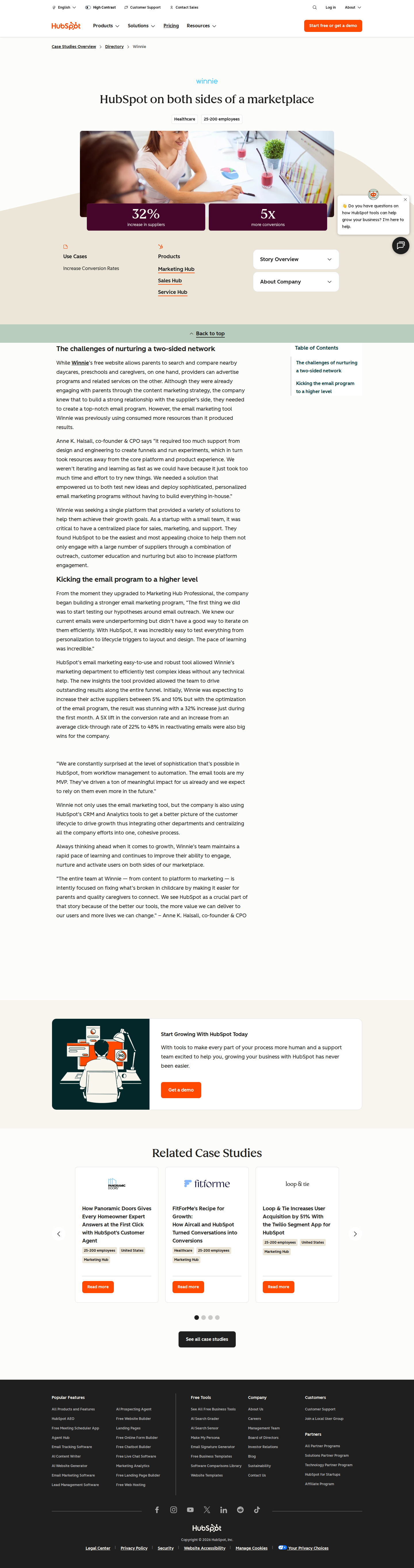 Screenshot of HubSpot x Winnie: 32% supplier growth from a faster email program