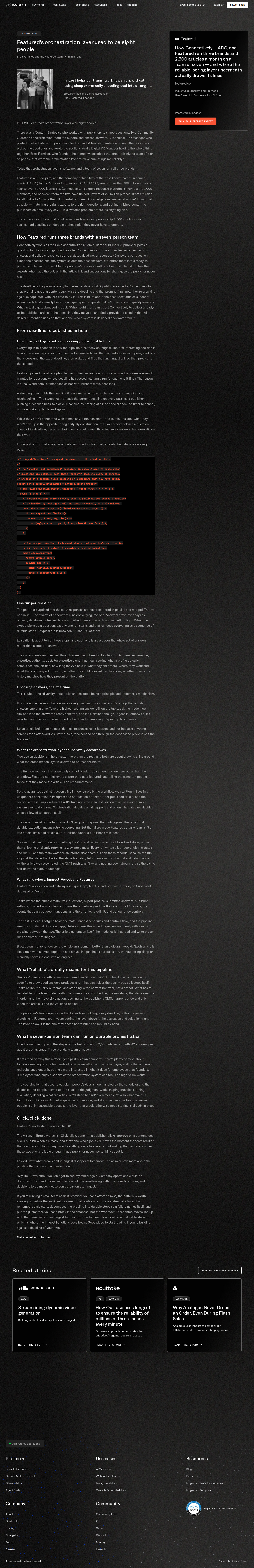 Screenshot of Inngest x Featured, eight people replaced by a cron job