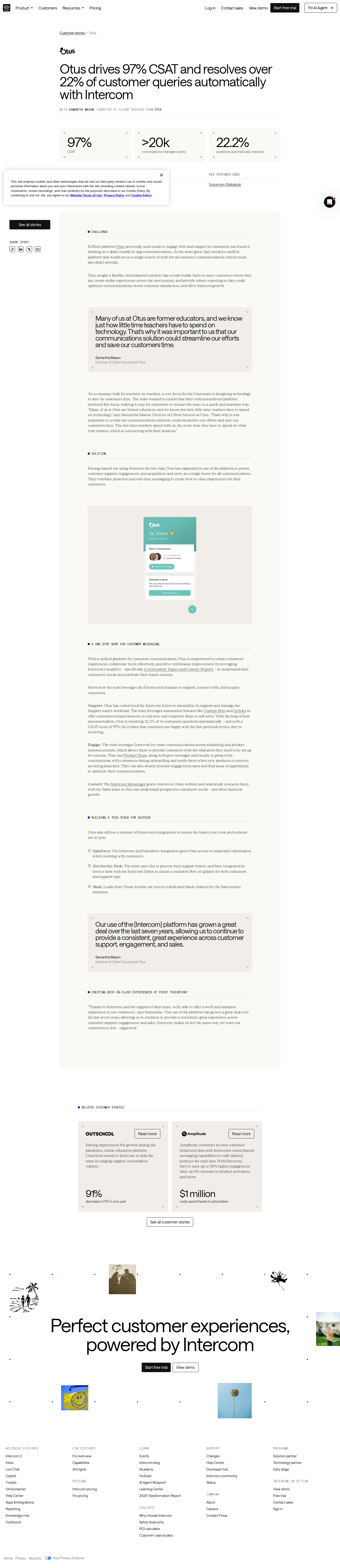 Screenshot of Intercom x Otus, from email-only to omnichannel customer success