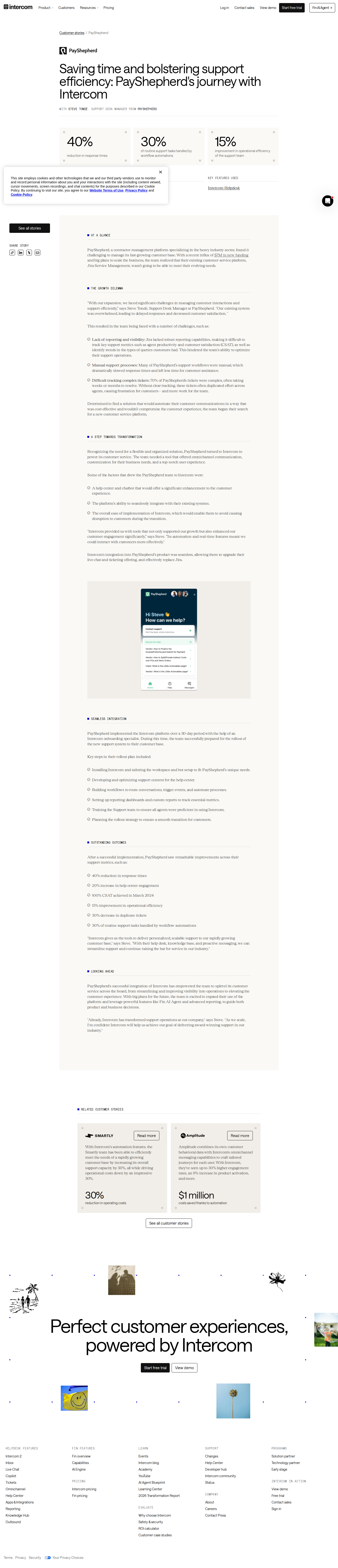 Screenshot of Intercom x PayShepherd, scaling support without scaling headcount
