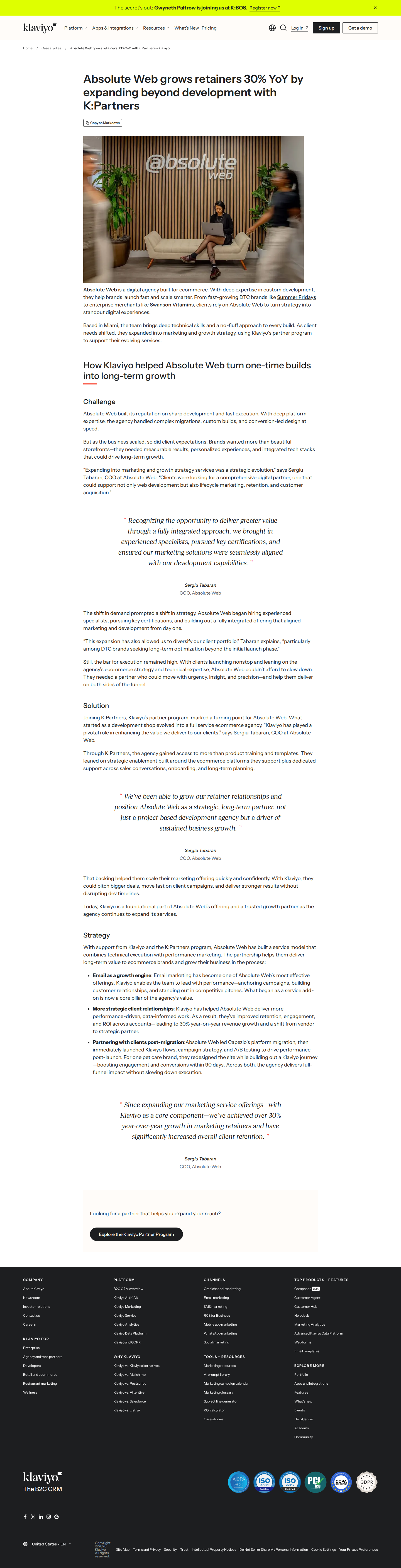 Full screenshot of Klaviyo x Absolute Web, dev shop turns into full-service growth agency
