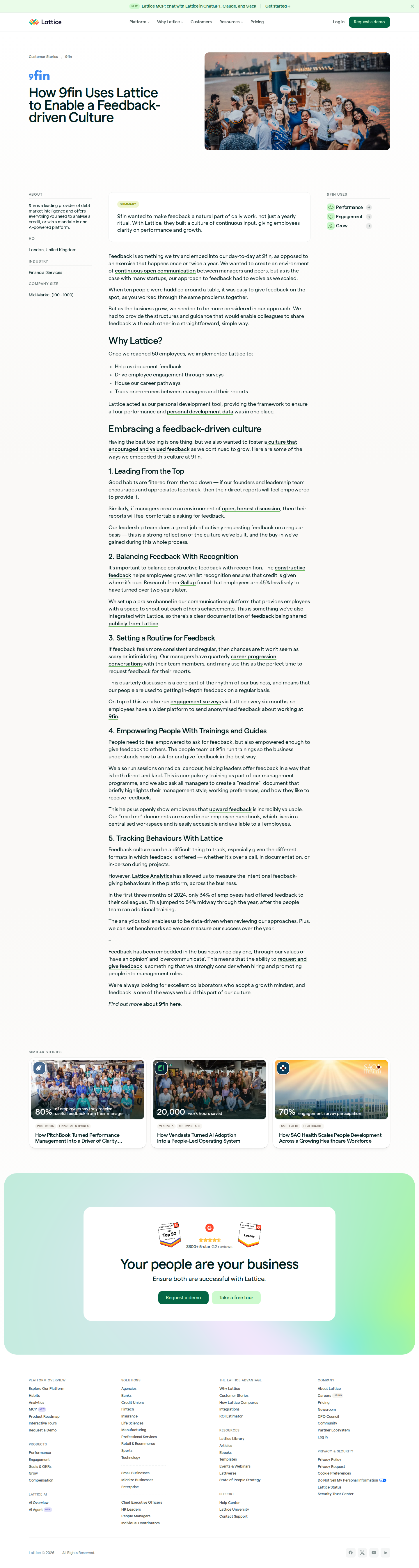 Full screenshot of Lattice x 9fin, building feedback culture at scale