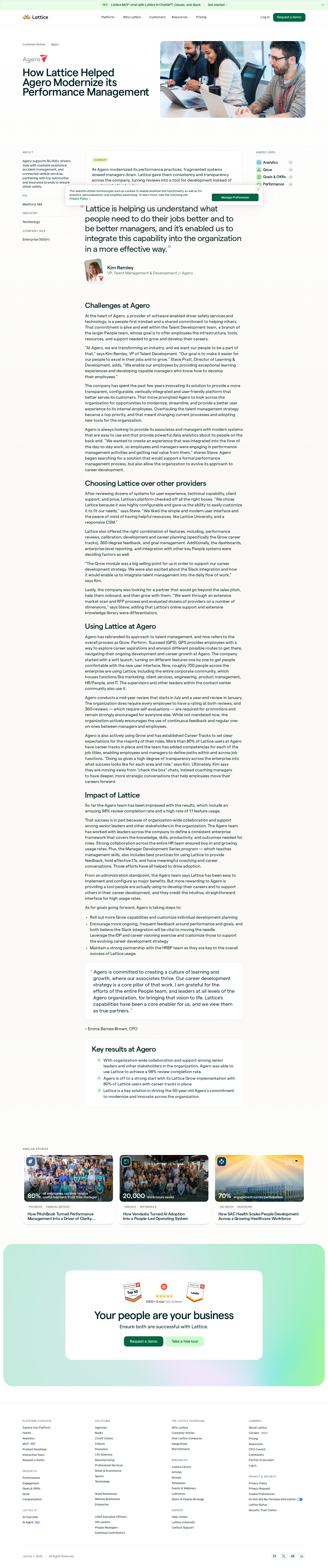 Full screenshot of Lattice x Agero, modernizing performance management at enterprise scale