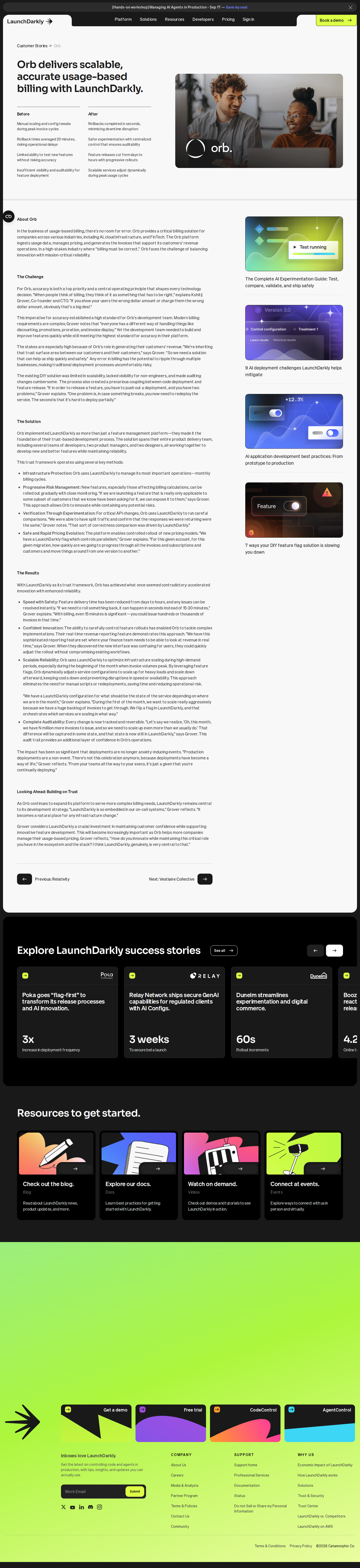 Screenshot of LaunchDarkly x Orb: Billing deployments go from risky events to non-events
