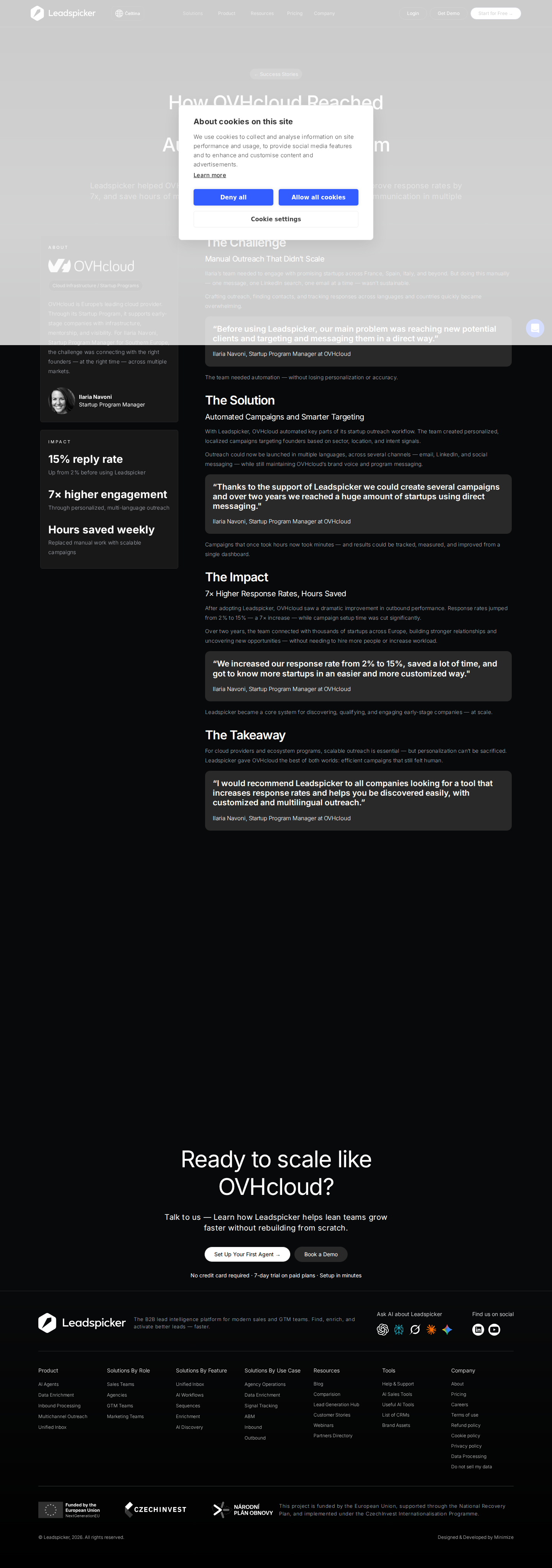 Screenshot of Leadspicker x OVHcloud: 7x reply rate across European startup outreach