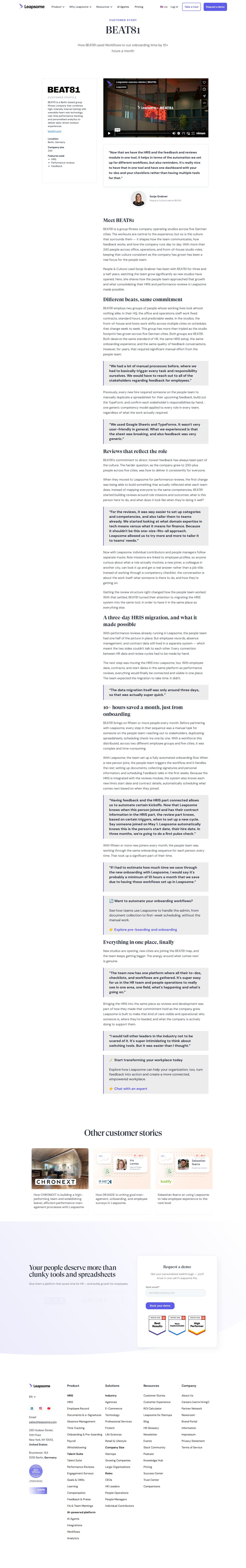 Screenshot of Leapsome x BEAT81, 10+ hours saved monthly by automating onboarding
