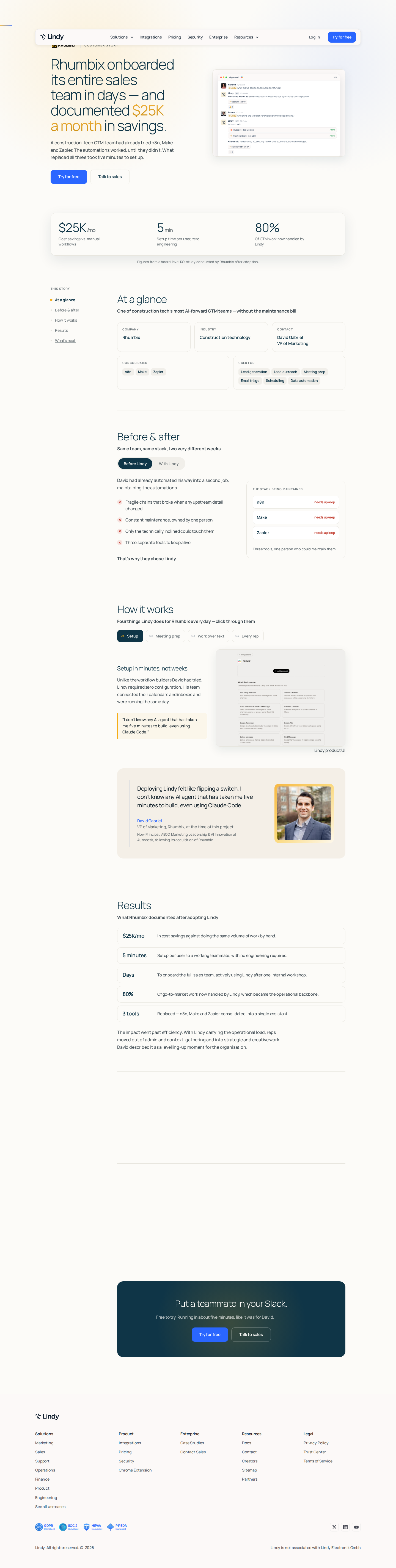 Screenshot of Lindy x Rhumbix, three automation tools replaced in five minutes