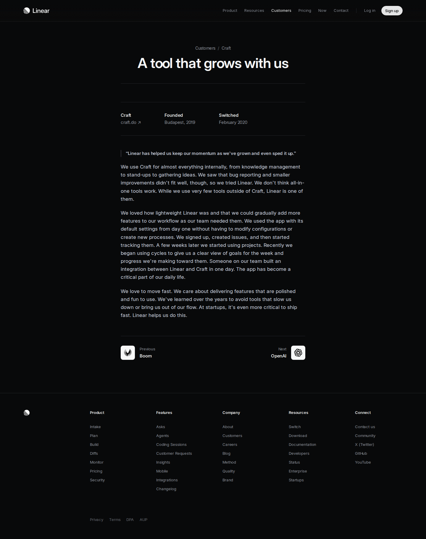 Screenshot of Linear x Craft, a tool that scales with a fast-moving startup