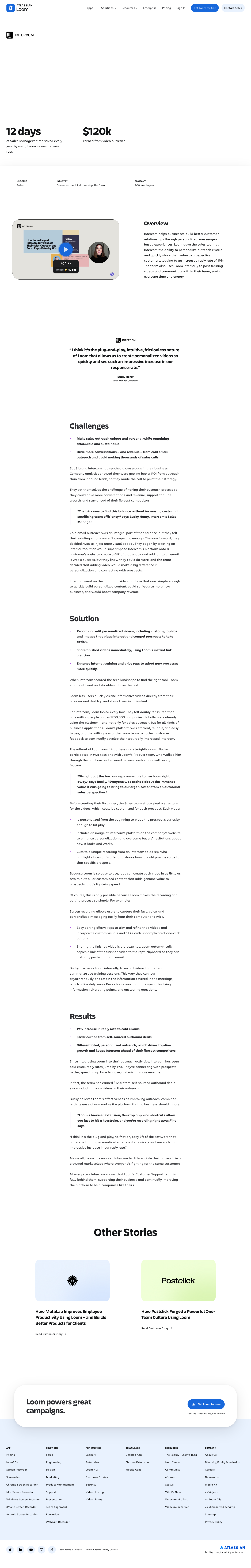 Screenshot of Loom × Intercom — video prospecting lifts replies 19%