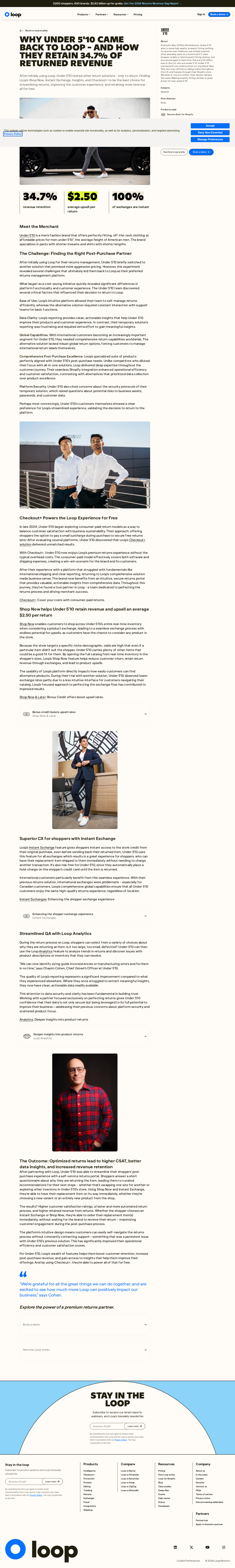 Screenshot of Loop x Under 5'10, the brand that left, came back, and retained 34.7% of return revenue
