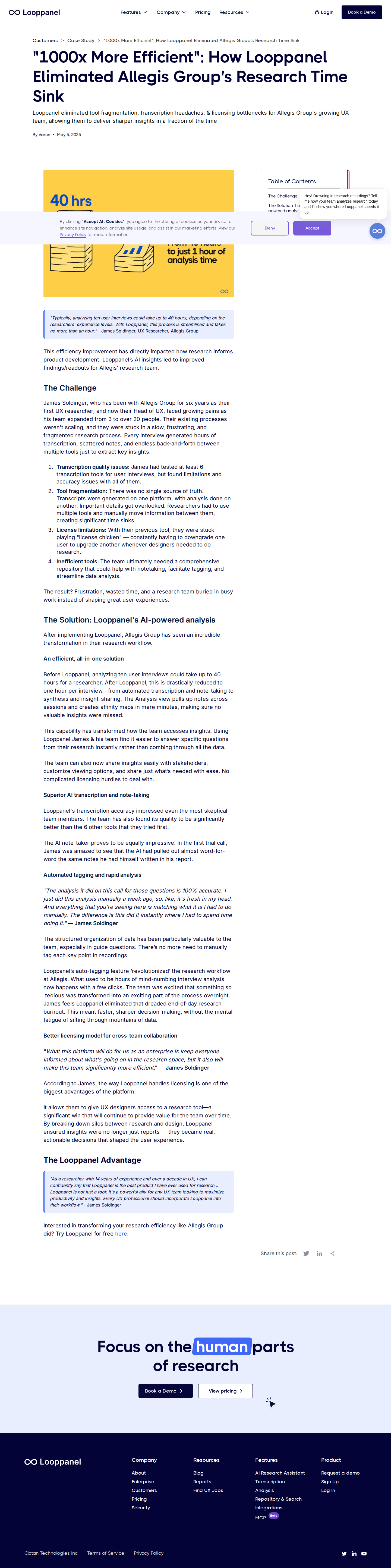 Screenshot of Looppanel x Allegis Group, 40 hours of analysis cut to one