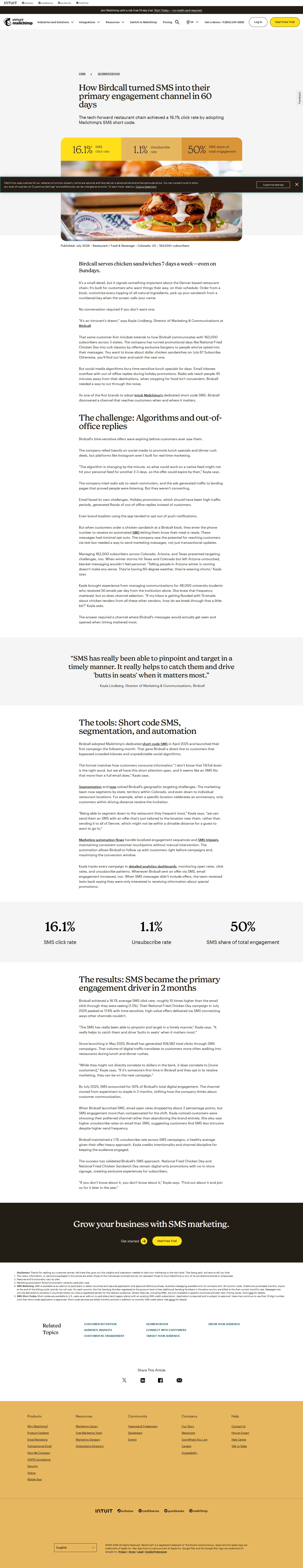 Screenshot of Mailchimp x Birdcall, SMS unblocks time-sensitive offers