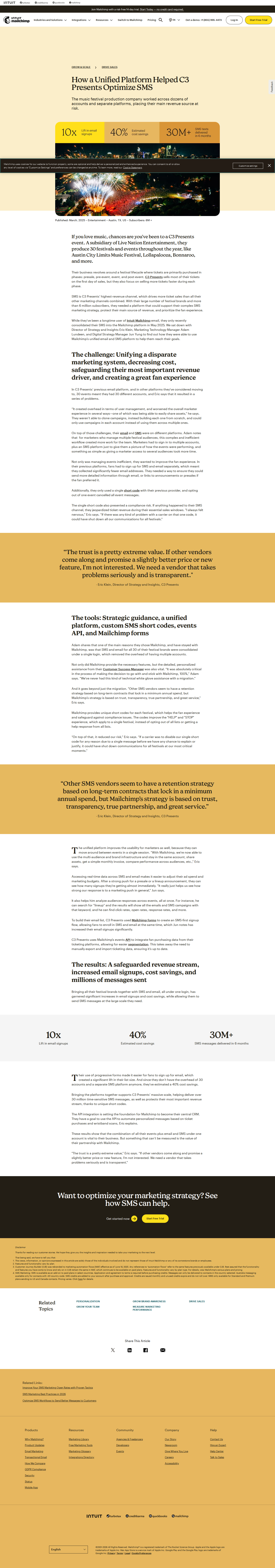 Screenshot of Mailchimp x C3 Presents, one login for 30 festivals