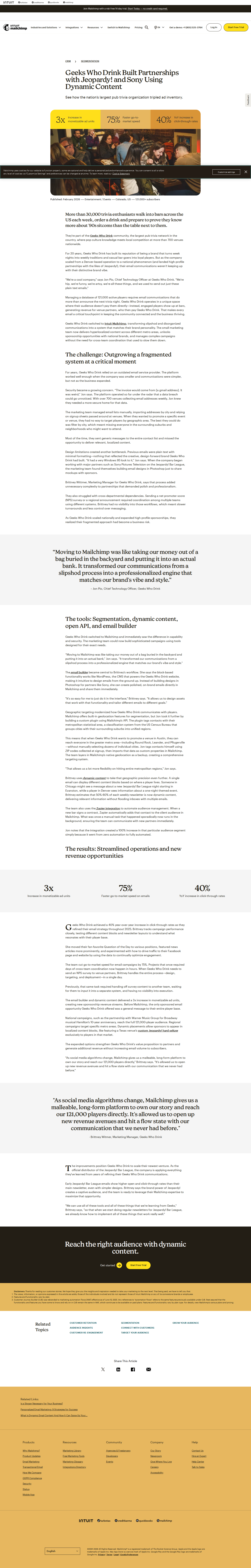Full screenshot of Mailchimp x Geeks Who Drink, tripling ad inventory with dynamic segmentation