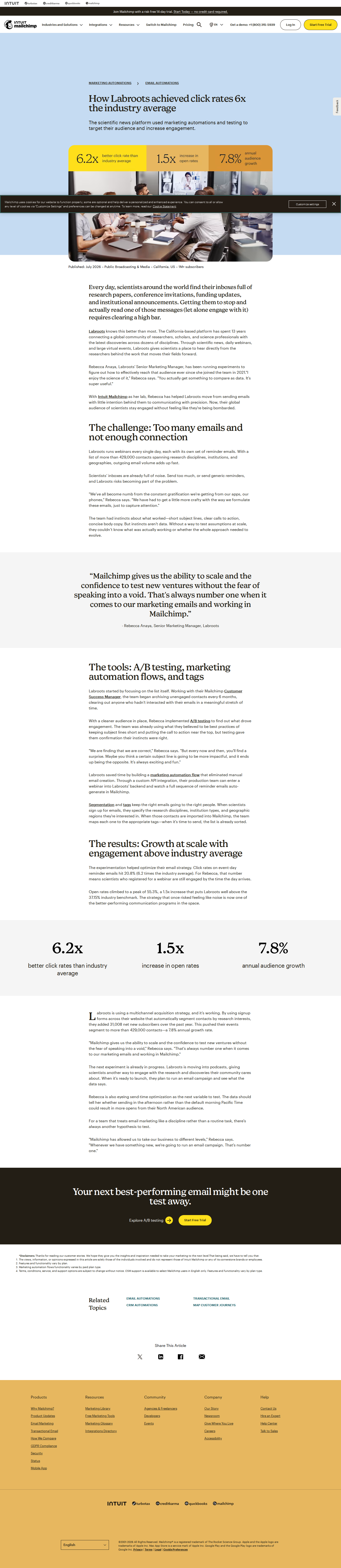 Screenshot of Mailchimp x Labroots, systematic testing beats a noisy inbox