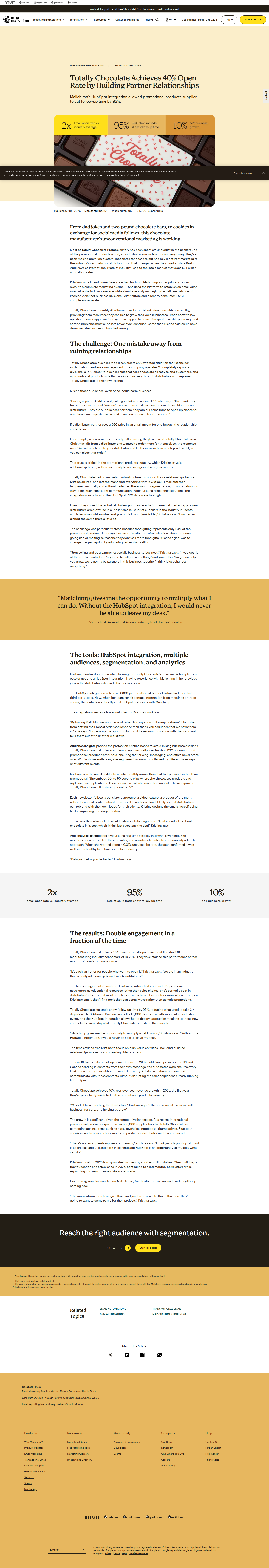 Full screenshot of Mailchimp x Totally Chocolate, doubling open rates with a partner-first newsletter