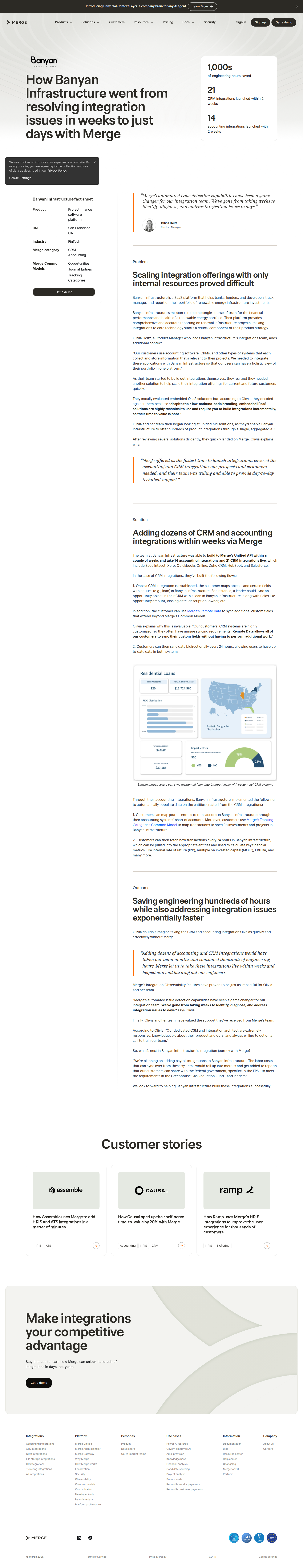 Screenshot of Merge x Banyan Infrastructure, 35 integrations live in two weeks