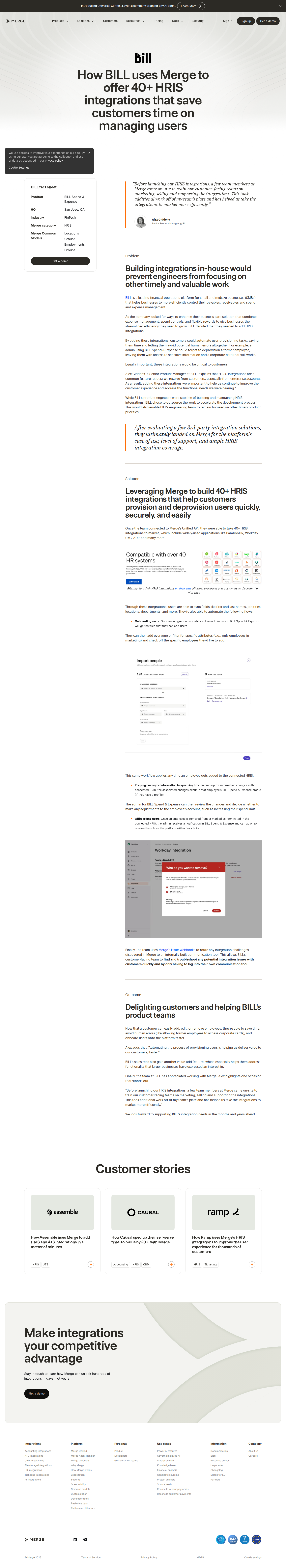 Screenshot of Merge x BILL, from zero to 40+ HRIS integrations without diverting engineers