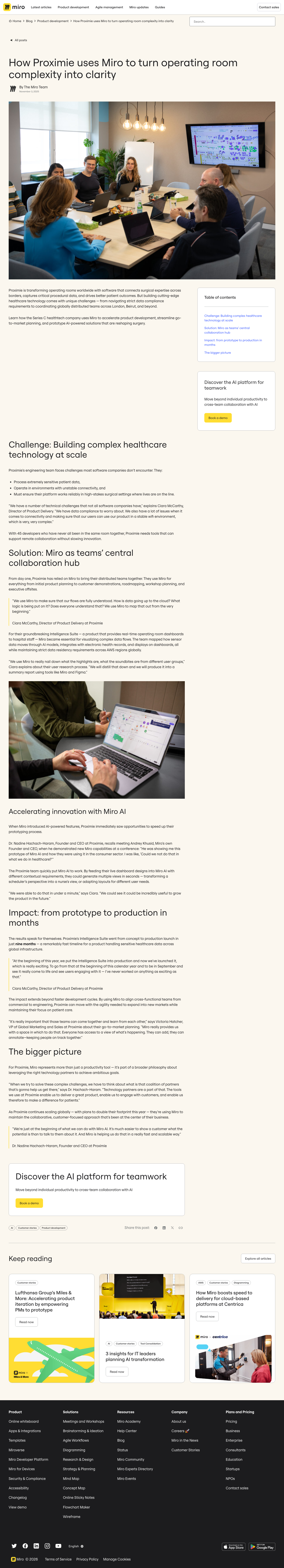 Screenshot of Miro x Proximie, from operating room complexity to production in nine months