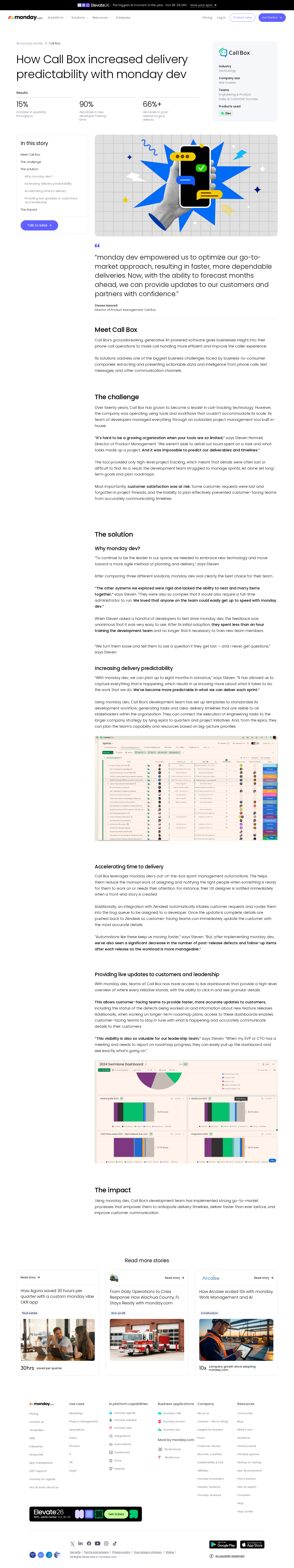 Full screenshot of monday.com x Call Box, from delivery chaos to eight-month forecasting