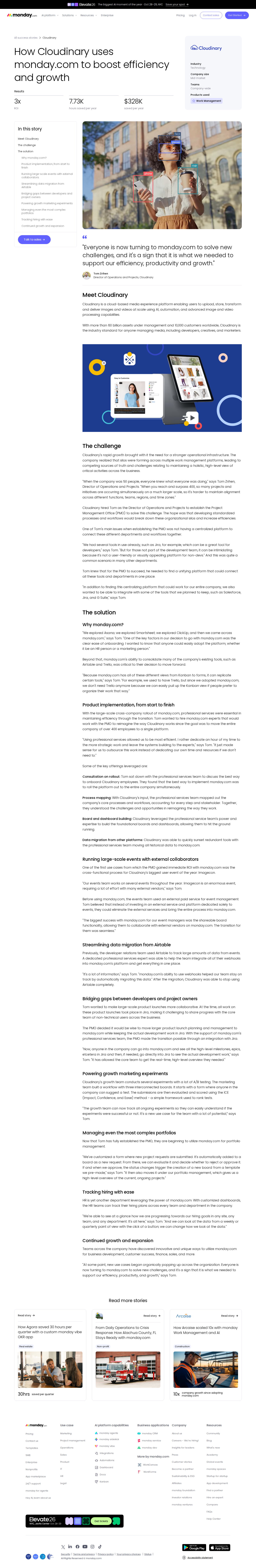 Full screenshot of monday.com x Cloudinary: Unifying 400+ Employees and Saving 7,700 Hours a Year