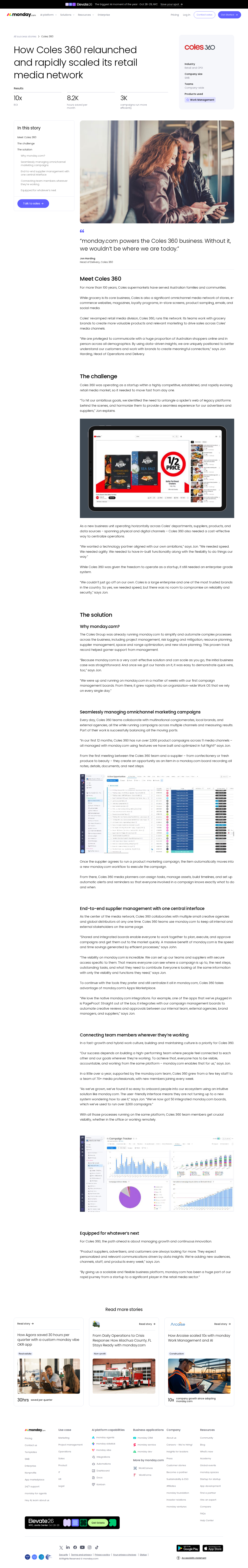 Full screenshot of monday.com x Coles 360, from startup to retail media network at scale