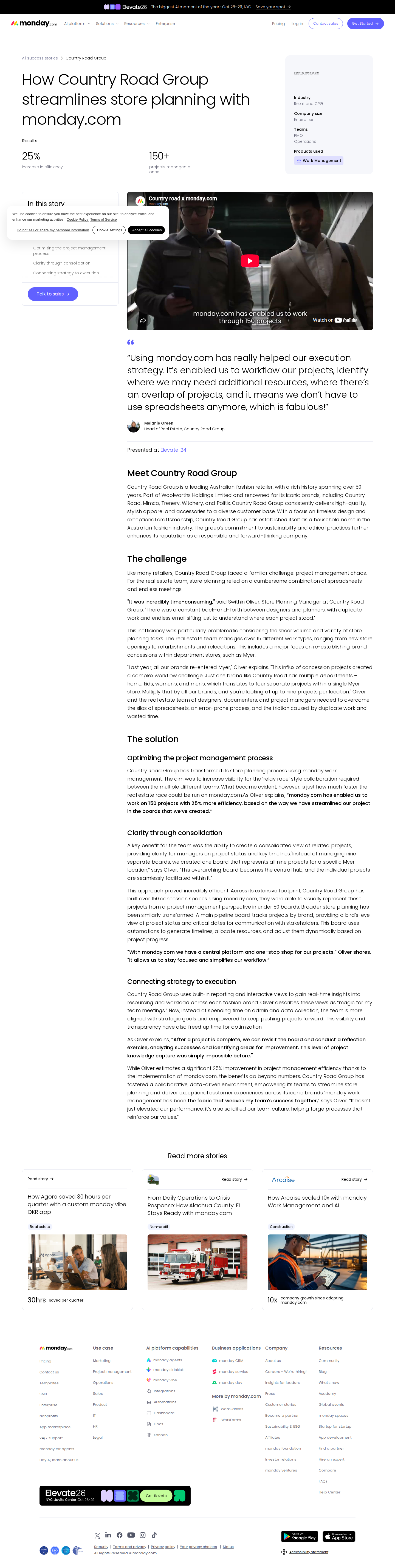 Full screenshot of monday.com x Country Road Group, store planning without the spreadsheet chaos